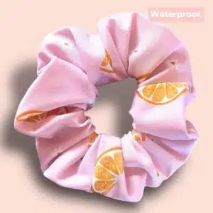 Chouchou “Sirène” – Waterproof – Rose imprimé oranges